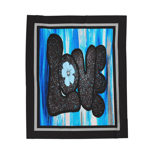 "Love"  50" x 60" Velveteen Plush Blanket (blue)