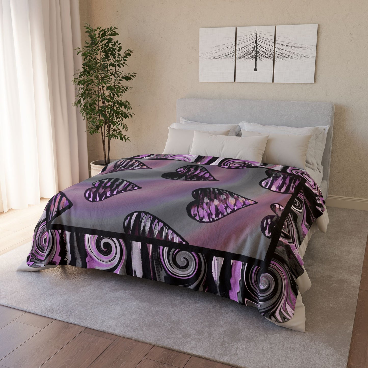 "Hearts and Swirls" 60" x 80"  Fleece Sherpa Art Blanket