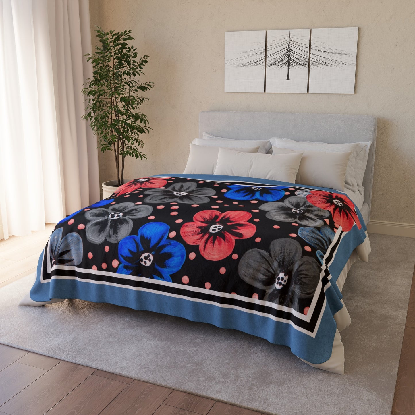 "Art In Bloom" 60 " x 80" Fleece Sherpa Art Blanket