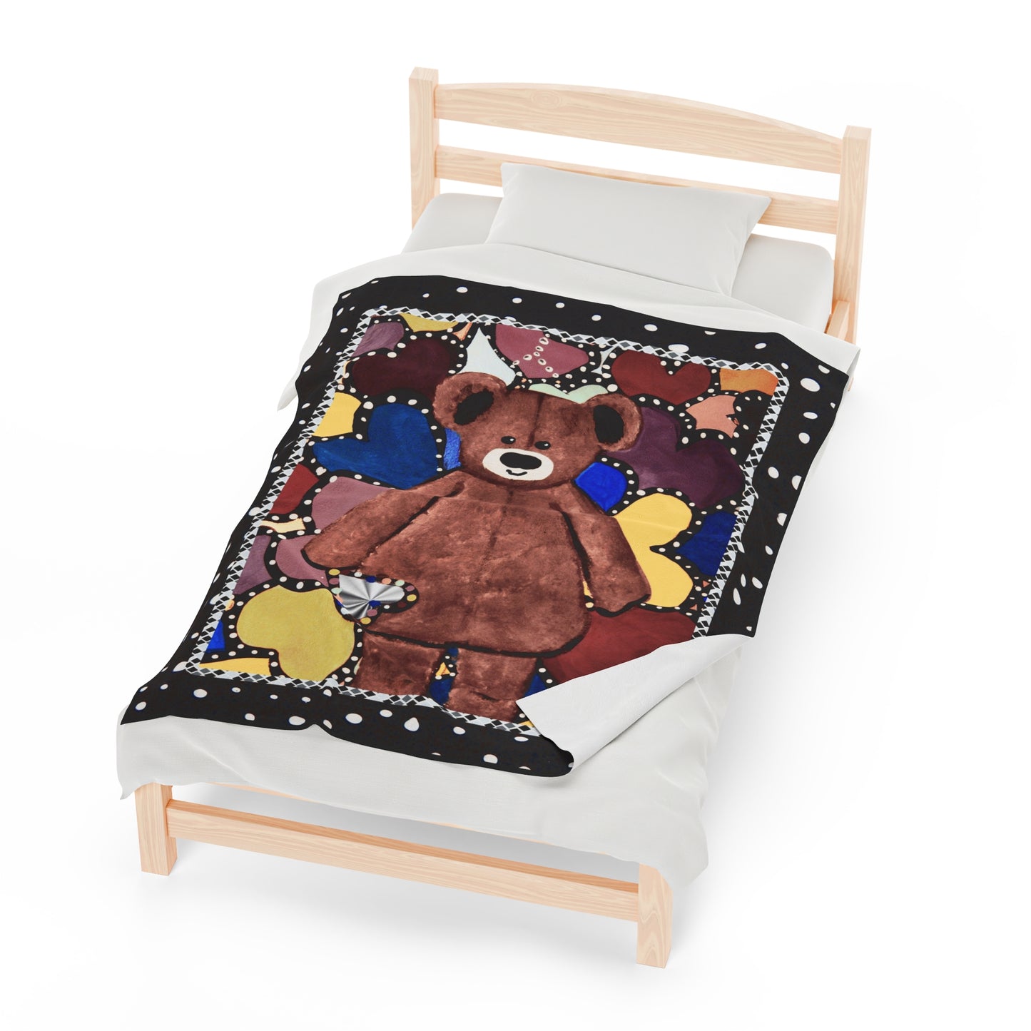 "Heart Bear"  50" x 60" Velveteen Plush Art Blanket