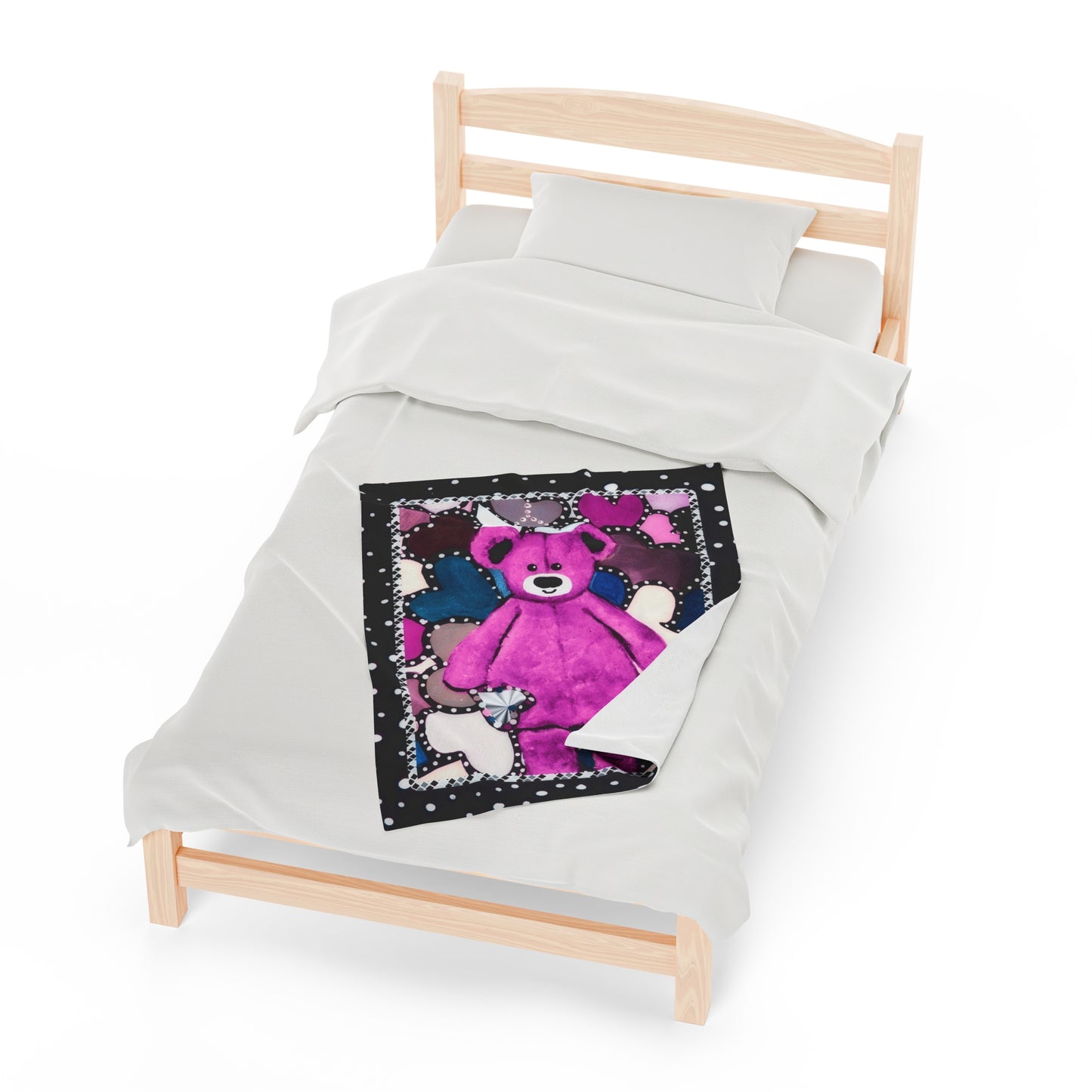 "Heart Bear"  30" x40" Velveteen Plush Child's Blanket