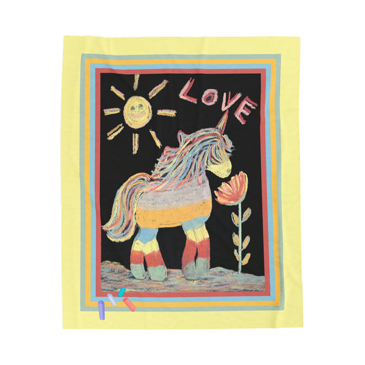 Sidewalk Chalk "Unicorn Love"  50" x 60"  Velveteen Plush Art Blanket