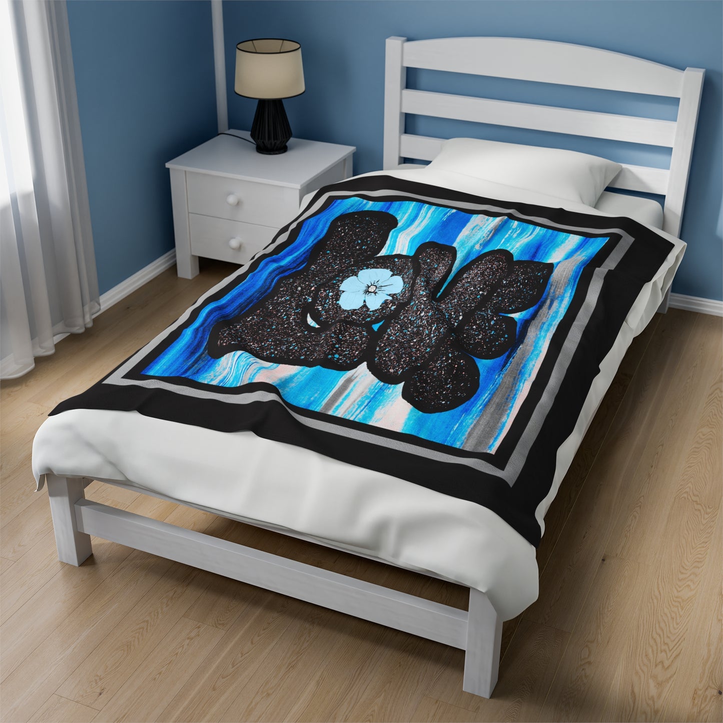 "Love"  50" x 60" Velveteen Plush Blanket (blue)