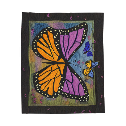 Faux Quilt "Butterfly"  50" x 60" Velveteen Plush Art Blanket