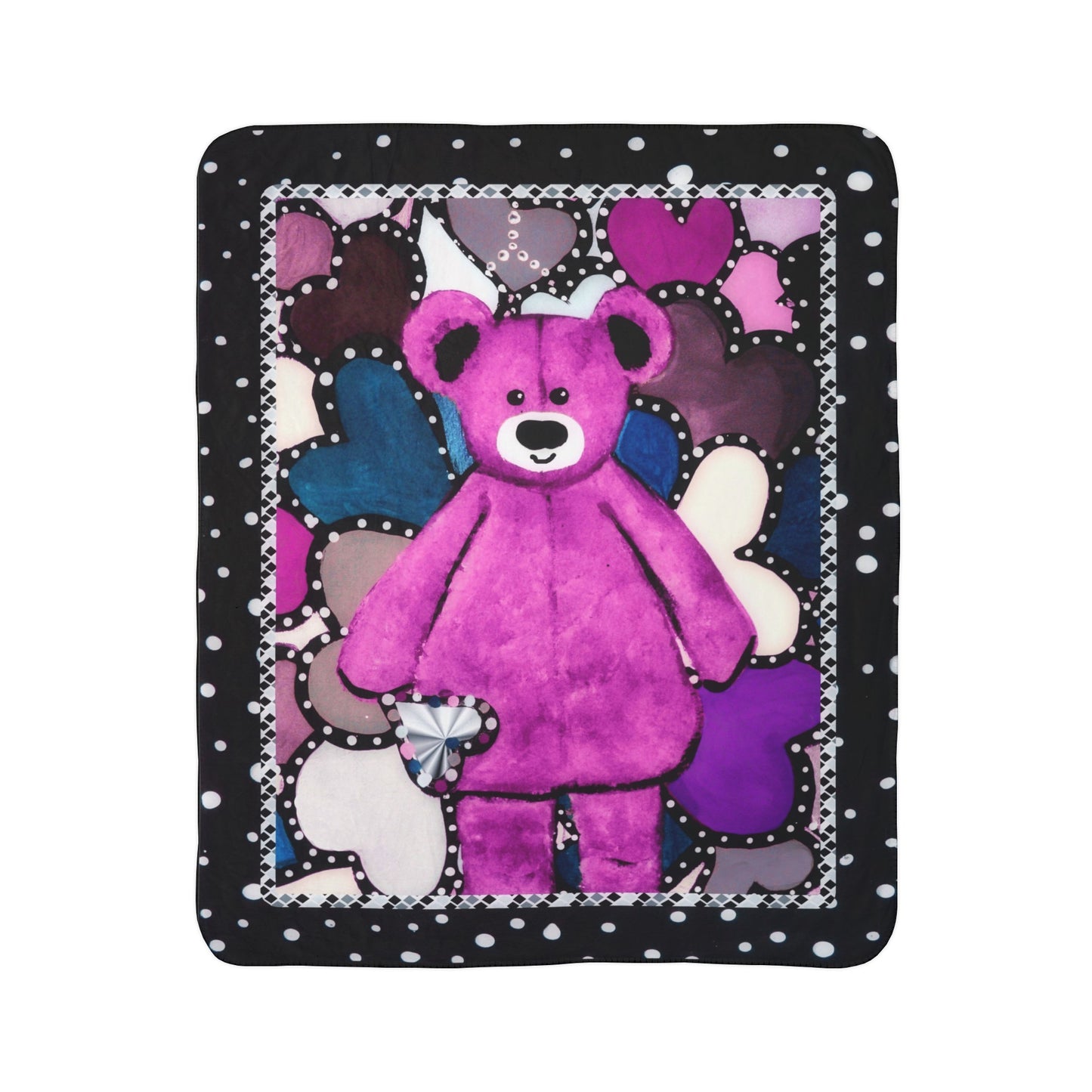 "Heart Bear"  50" x 60" Fleece Sherpa Art Blanket