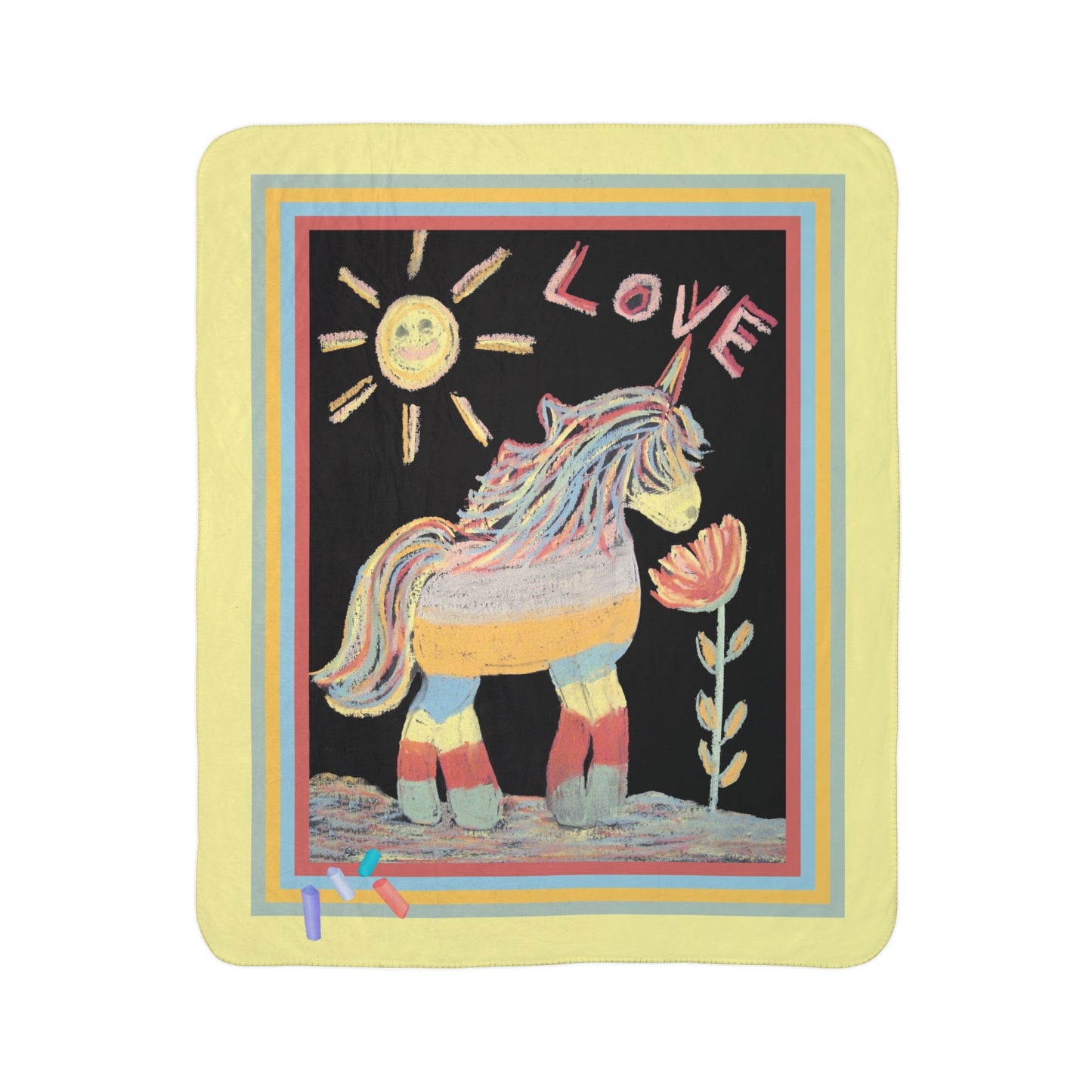 Sidewalk Chalk "Unicorn Love"  50" x 60" Fleece Sherpa Art Blanket